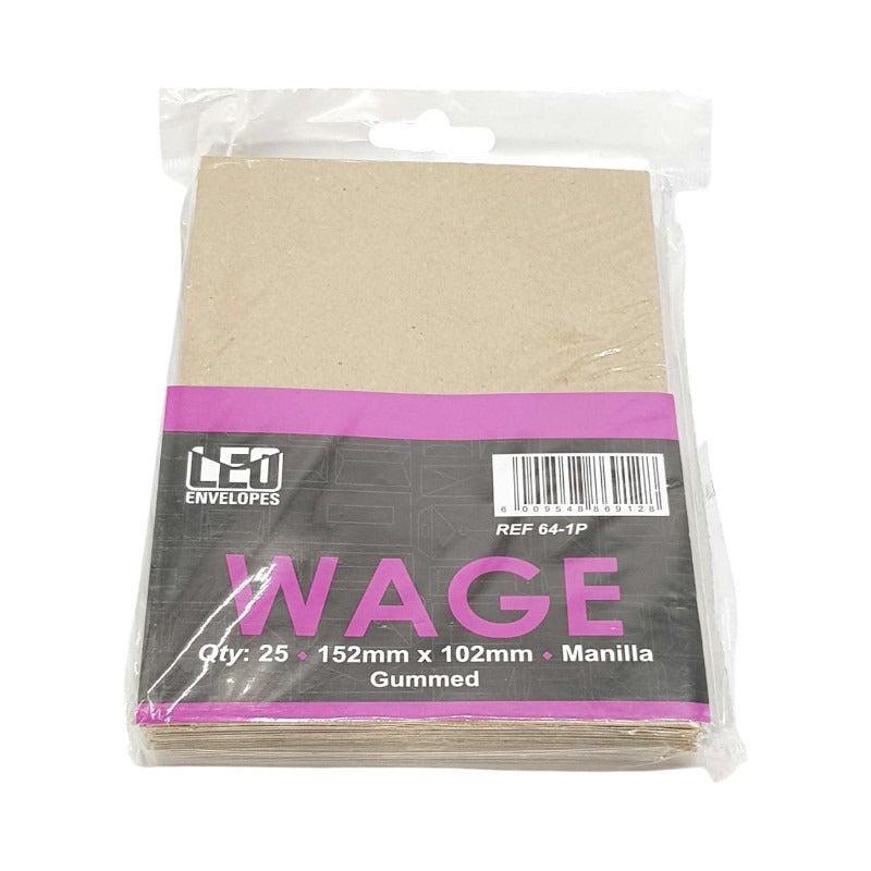Wage Envelope Self Seal 25PC Brown - 152mmx102 mm