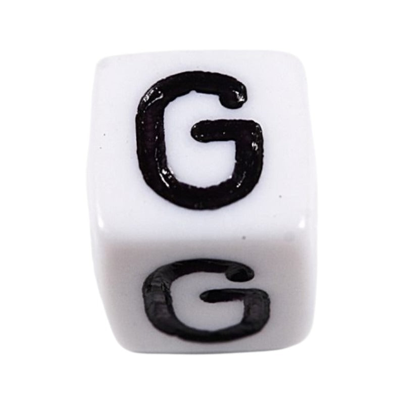 Letter 'G' Alphabet Cube Plastic White Letter Beads - 6 mm x 6 mm, Hole 3.5 mm, 100 g ±600-Piece