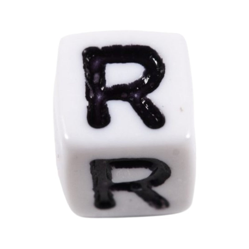 Letter 'R' Alphabet Cube Plastic White Letter Beads - 6 mm x 6 mm, Hole 3.5 mm, 100 g ±600-Piece