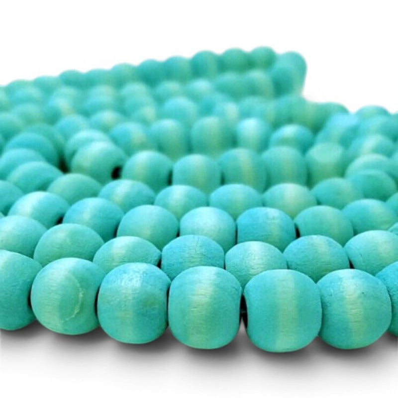 Washed Wooden Beads - Round - 10 mm, Hole 2 mm, Turquoise