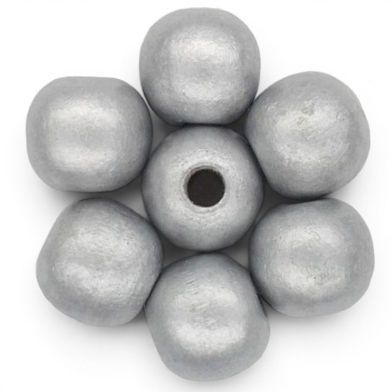 WOOD Painted - ROUND - 25 Mm - HOLE 4 - 5 Mm - Metalic Silver