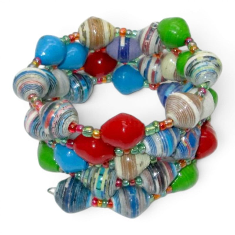 Bracelet - Paper Bead With Seedbead Multi - Acelet - Memory Wire 75 cm