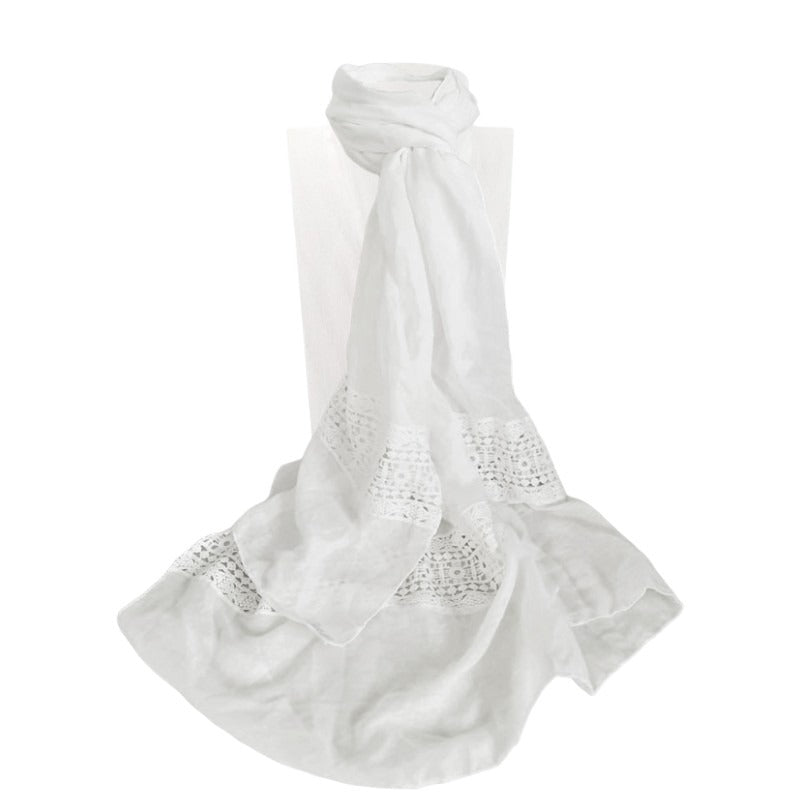 SCARF WHITE WITH LACE TRIM - Image 2