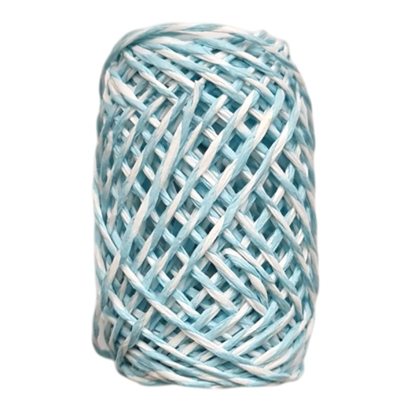 Jute Ribbon - Light Blue/white, 1 - 2 mm, ±10 m Reel