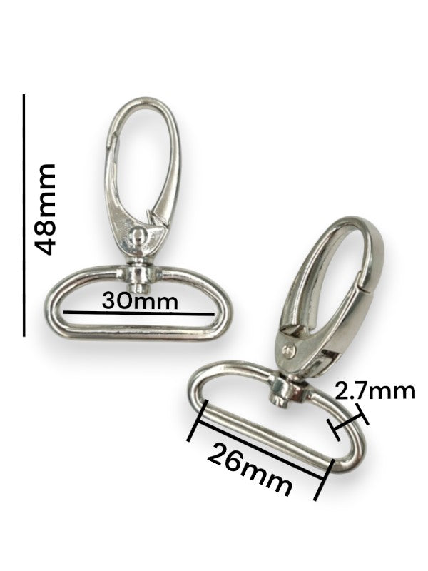 Snap Hook - Silver, Strap Width ±26 mm, Max ±30 mm, Thickness ±2.7 mm, Height Of Metal Bag Part ±48 mm, ±10-Piece (base Mater