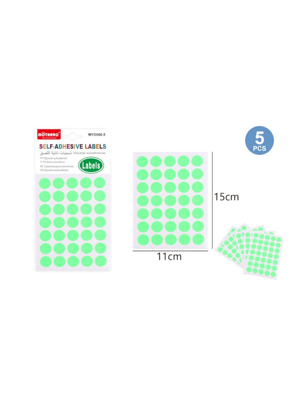 Motarro Self Adhesive Labels - Green, 5 Sheets