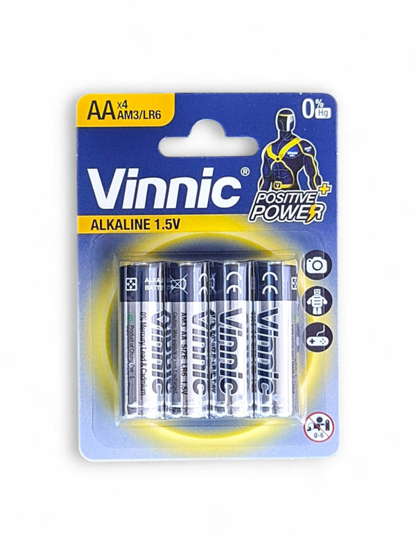 Vinnic Alkaline AA Penlight Battery 1.5v - Card 4, Size AM3/LR6