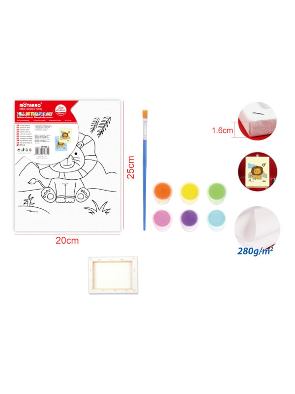 Motarro Stretch Canvas - Fill In The Frame, With Paint And Paintbrush, Lion, 20x25 cm