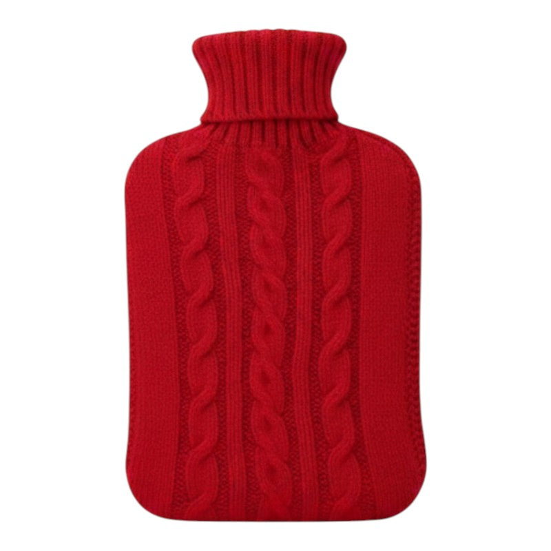 HOT WATER Bottle - RED Knitted COVER - 2L