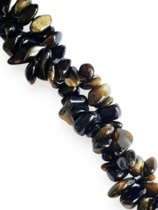 Semi - Precious Stone Beads - Small Chips, Gold Obsidian, ±5 - 8 mm