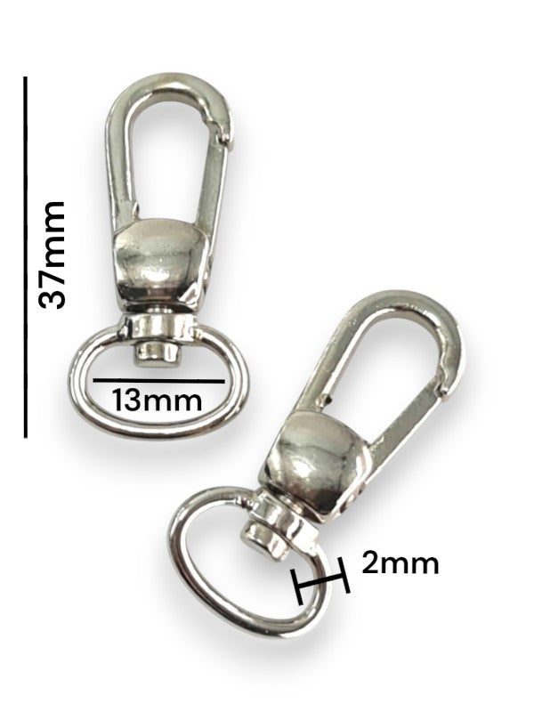 Snap Hook - Silver, Strap Width ±13 mm, Max ±13 mm, Thickness ±2 mm, Height Of Metal Bag Part ±37 mm, ±20-Piece (base Materia