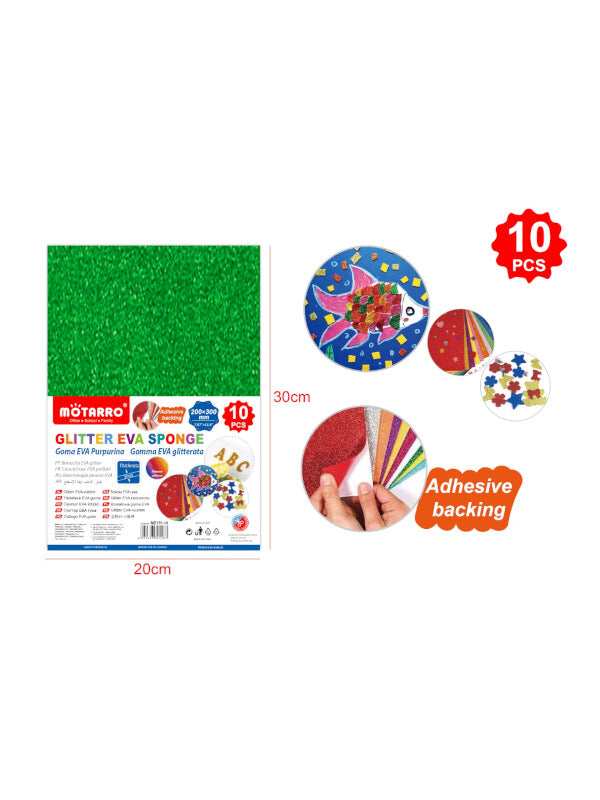 Motarro EVA Sponge - A4, Green Glitter, 10-Piece