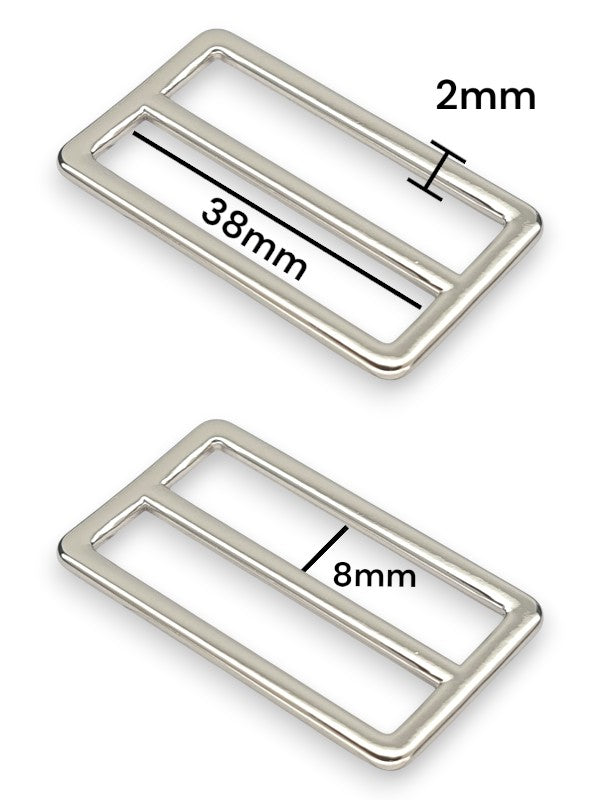 Slider - Silver, Inside: Width 38 mm, Height 8 mm Per Hole, Thickness 2 mm, ±5-Piece