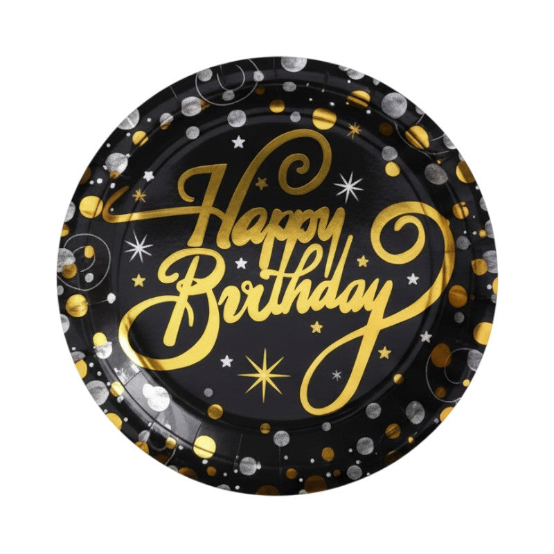 PARTY Plates - HAPPY Birthday - 23 Cm - Black
