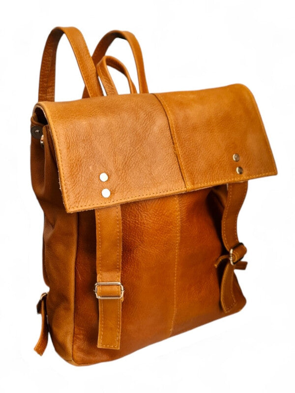 Leather Square Upright Backpack - TAN - ±32×26×10 Cm