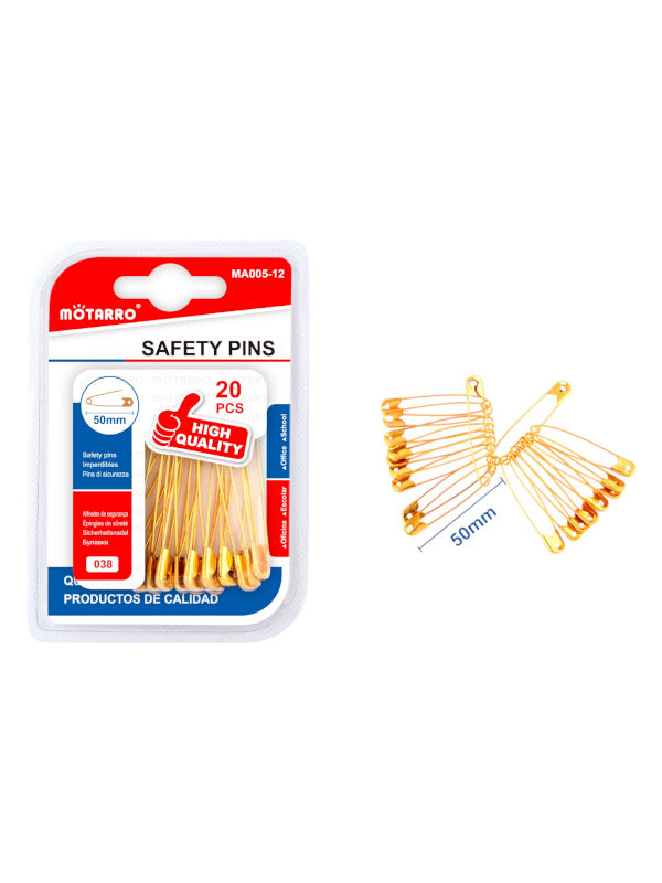 Motarro Safety Pins - Gold, 50 mm, 20-Piece