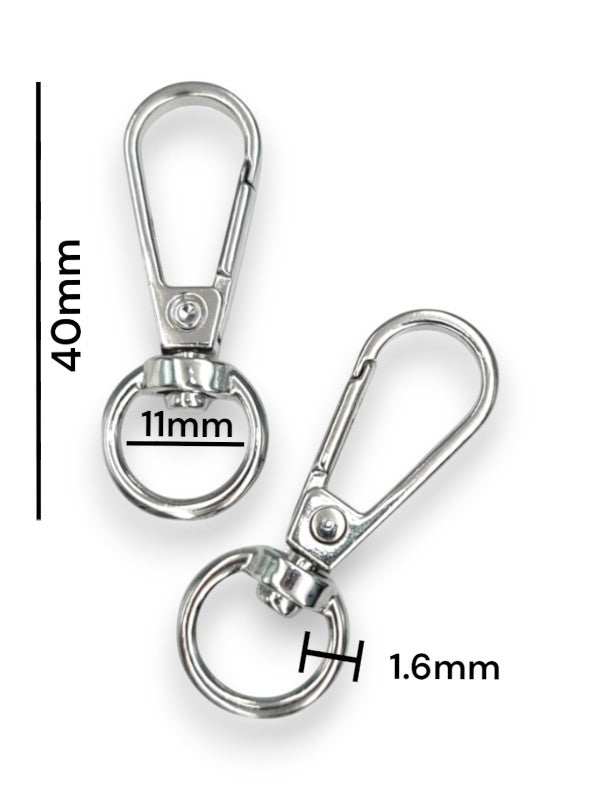 Snap Hook - Silver, Strap Width ±11 mm, Max ±11 mm, Thickness ±1.6 mm, Height Of Metal Bag Part ±40 mm, ±20-Piece (base Mater