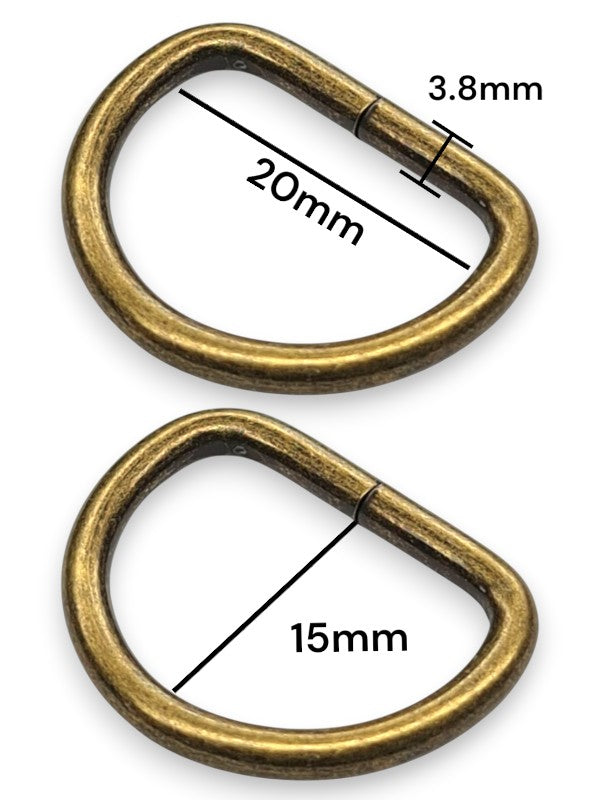 D - Ring - Antique Brass, Inside: Width 20 mm, Height 15 mm, Thickness 3.8 mm, ±30-Piece