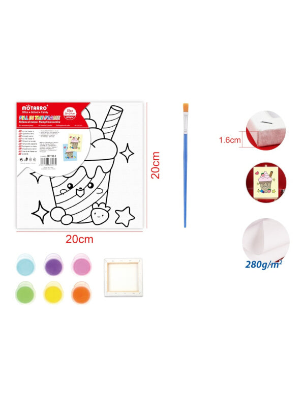 Motarro Stretch Canvas - Fill In The Frame, With Paint And Paintbrush, Ice Cream, 20x20 cm