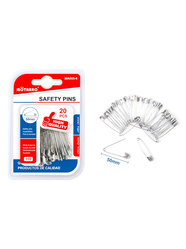 Motarro Safety Pins - Silver, 50 mm, 20-Piece