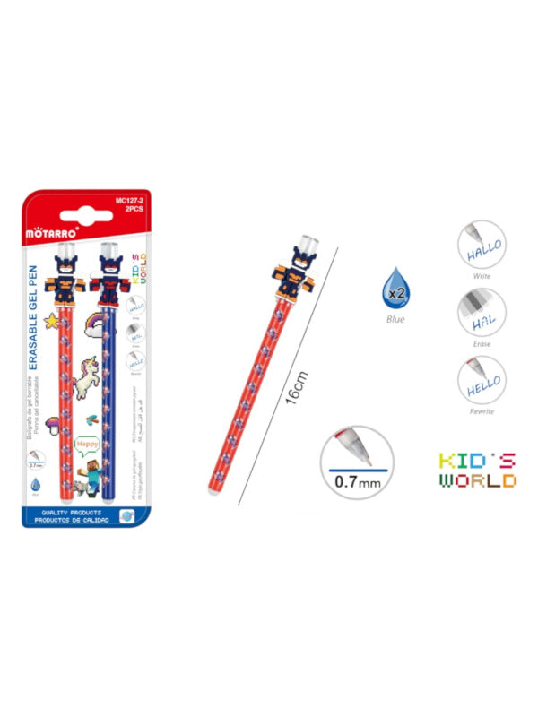 Motarro Erasable Pen - Blue, 0.7 mm, 2-Piece