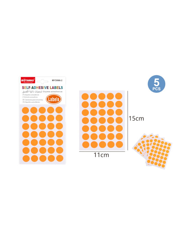 Motarro Self Adhesive Labels - Orange, 5 Sheets