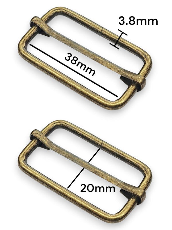Slider - Antique Brass, Inside: Width 38 mm, Height 20 mm, Thickness 3.8 mm, ±50-Piece