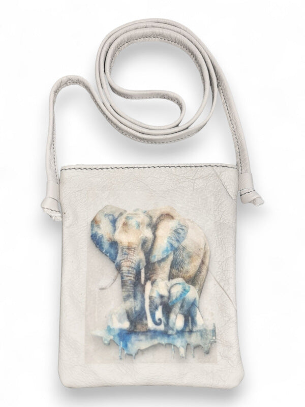 Leather SLING BAG - Elephants - ±19.5×15.5×1 Cm
