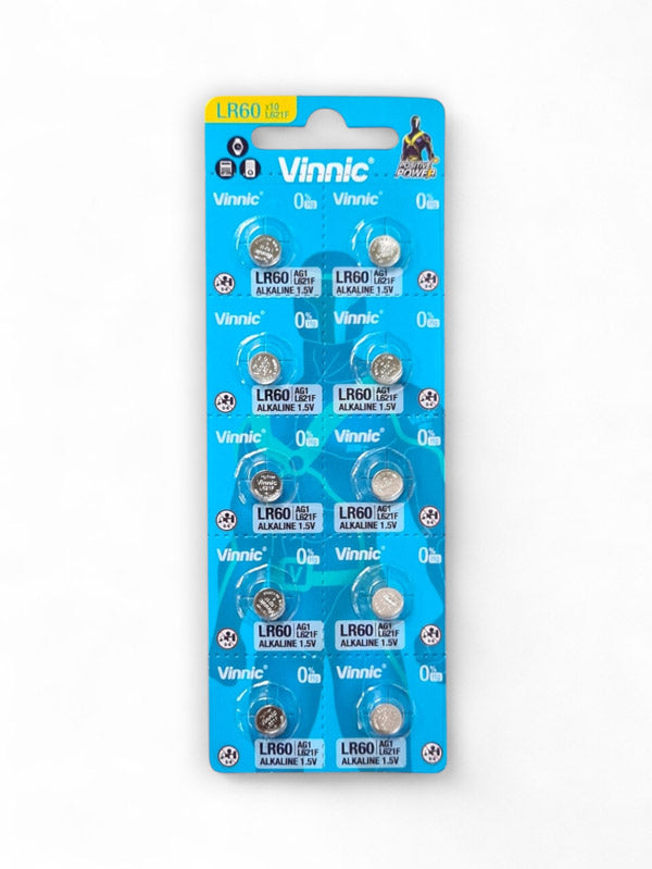 Vinnic Alkaline 1.5v Cell Battery - Equivalent For Lr60 / Ag1, Size 6.8x2.15 mm