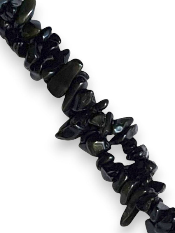Semi - Precious Stone Beads - Small Chips, Black Obsidian, ±5 - 8 mm