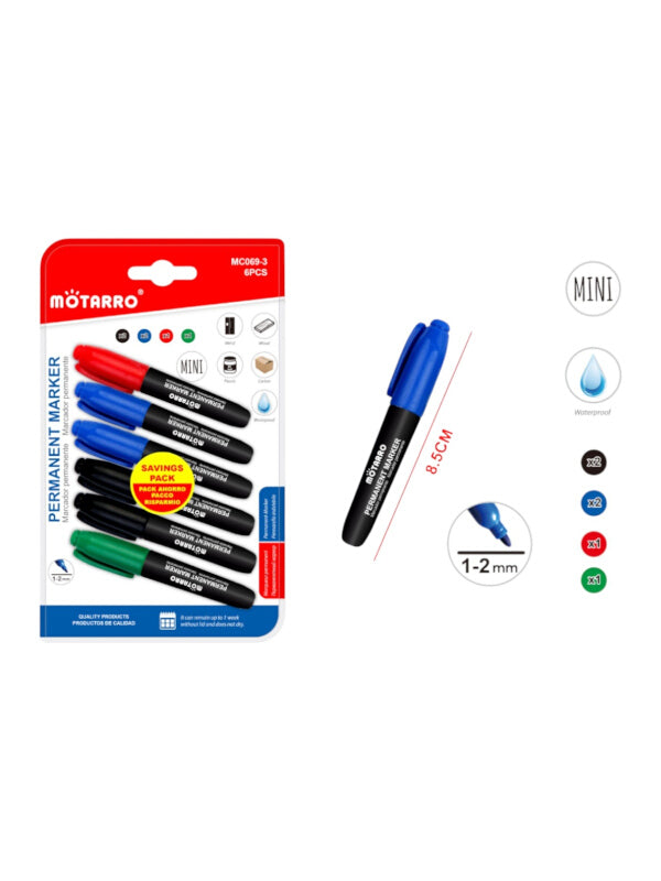 Motarro Permanent Marker - 1 - 2 mm, 6-Piece