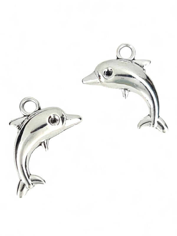 Metal Charm - Dolphin ±15×18 mm ±40-Piece (image On 2 Sides)