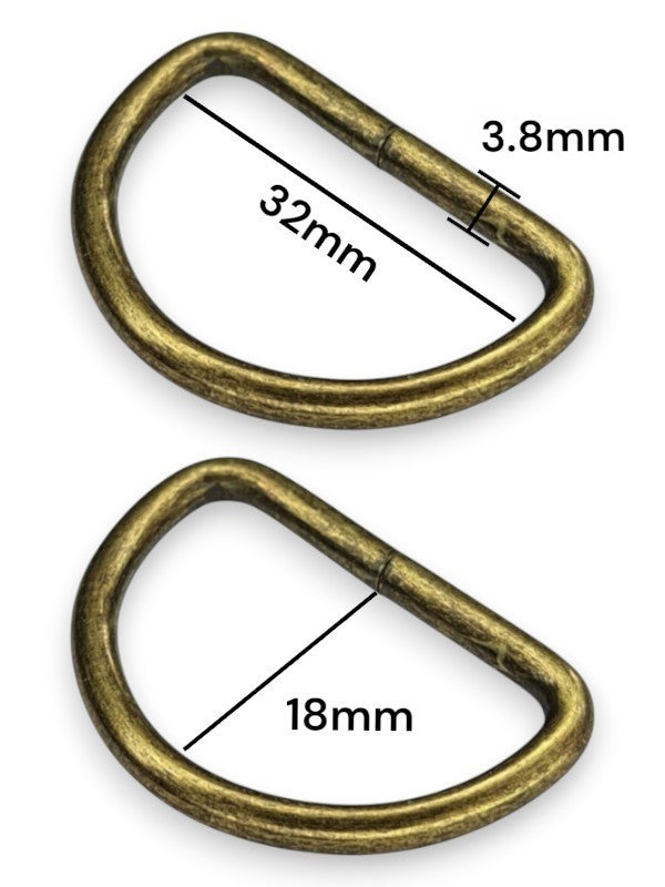 D - Ring - Antique Brass, Inside: Width 32 mm, Height 18 mm, Thickness 3.8 mm, ±50-Piece