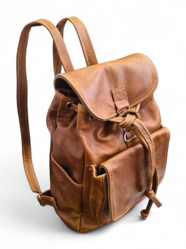 Leather Backpack - TAN - ±32×22×10 Cm