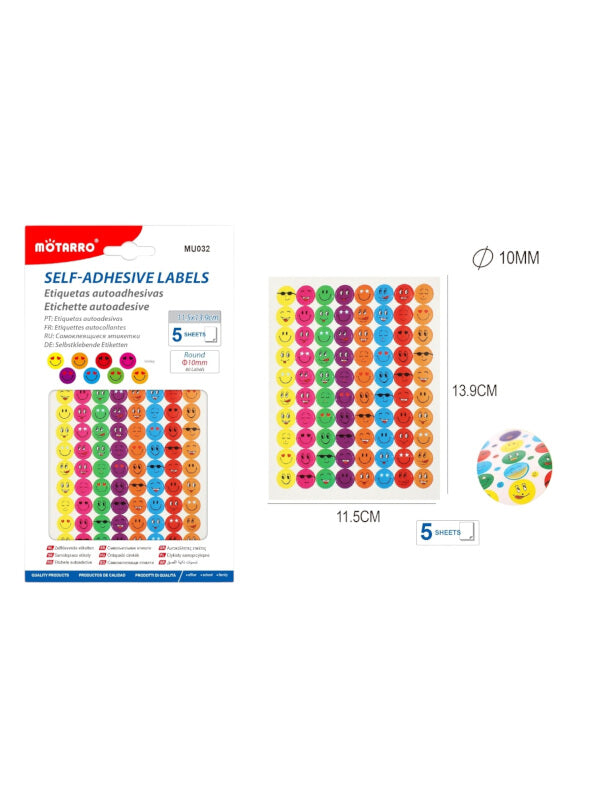 Motarro Self Adhesive Labels - Smiley, 5 Sheets