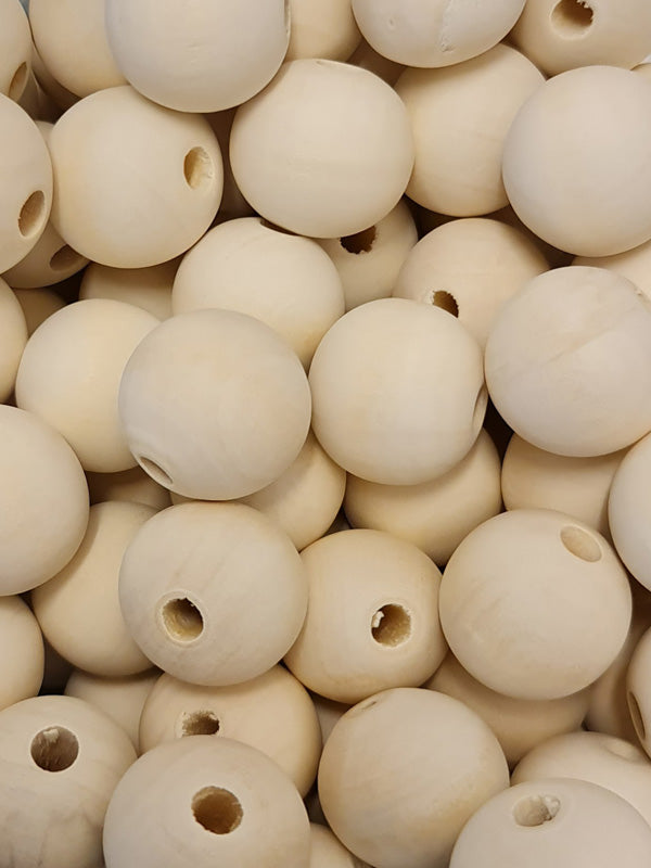 Wooden Beads - Round - 25 mm, Hole 4 - 5 mm, Unvarnished ±210-Piece 1 kg
