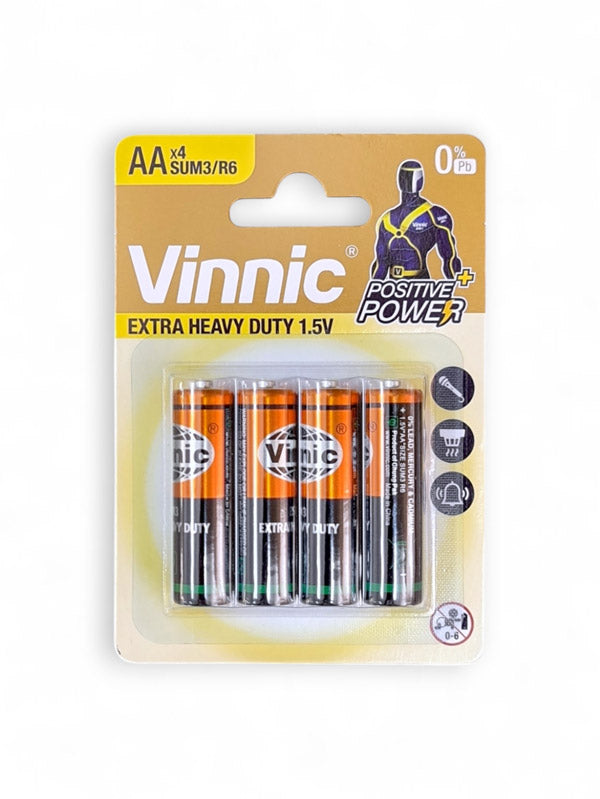 Vinnic Zinc Chloride AA Penlight Battery 1.5v - Card 4, Size SUM3/R6