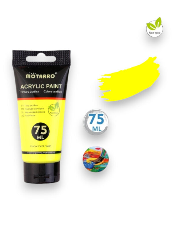 Motarro Acrylic Paint - Fluorescent, Yellow, 75 ml