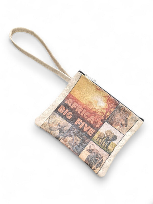 Leather PURSE WITH SLING - Africa's BIG FIVE - ±16×19×1 Cm