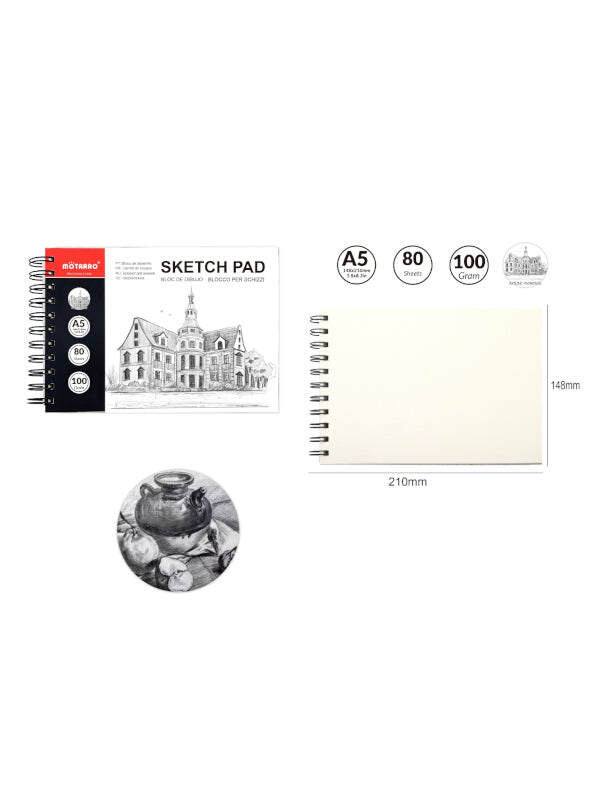 Motarro A5 Sketch Pad - 80 Sheets, 148x210 mm