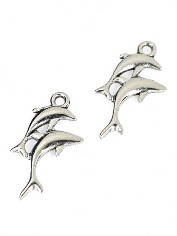 Metal Charm - Dolphin ±28×17 mm ±40-Piece (image On 1 Side Only)