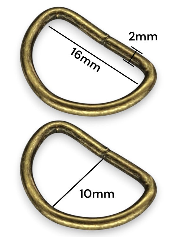 D - Ring - Antique Brass, Inside: Width 16 mm, Height 10 mm, Thickness 2 mm, ±200-Piece
