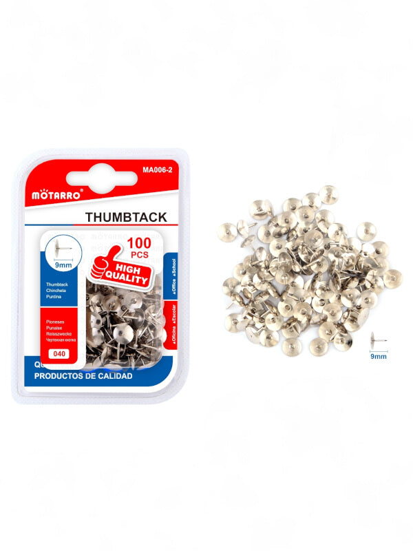 Motarro Thumbtack - 9 mm, Silver, 100-Piece
