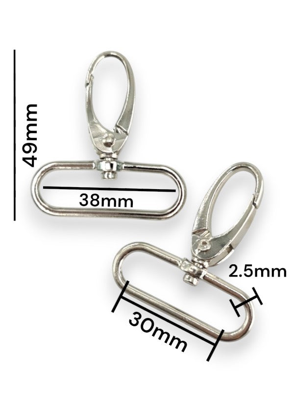 Snap Hook - Silver, Strap Width ±30 mm, Max ±38 mm, Thickness ±2.5 mm, Height Of Metal Bag Part ±49 mm, ±10-Piece (base Mater