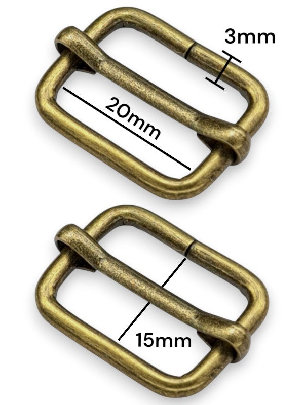 Slider - Antique Brass, Inside: Width 20 mm, Height 15 mm, Thickness 3 mm, ±50-Piece