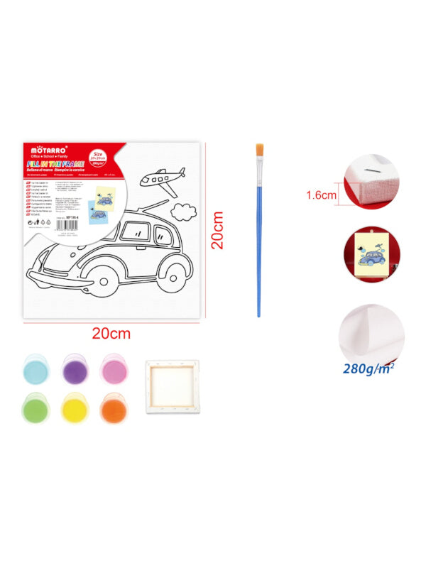 Motarro Stretch Canvas - Fill In The Frame, With Paint And Paintbrush, Car, 20x20 cm