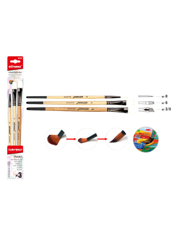 Motarro Paintbrush - Synthetic Fiber, Set Of 3