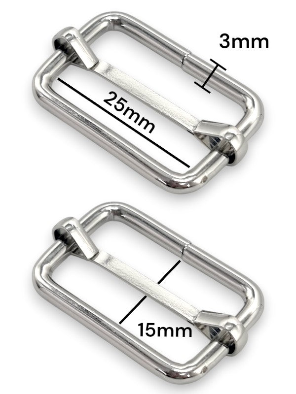Slider - Silver, Inside: Width 25 mm, Height 15 mm, Thickness 3 mm, ±50-Piece