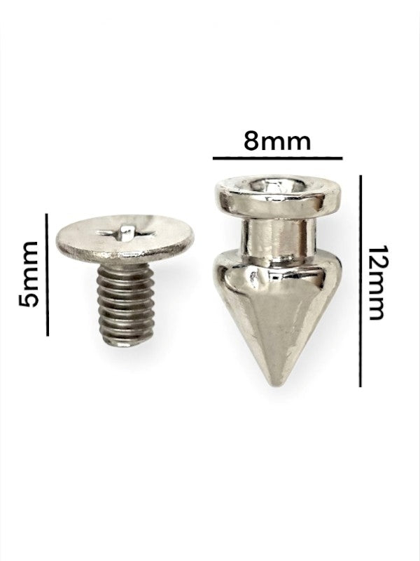 SPIKE STUD AND Binding SKREW - Silver - 8×12 Mm - (Material: IRON AND ALLOY) - 25-Piece