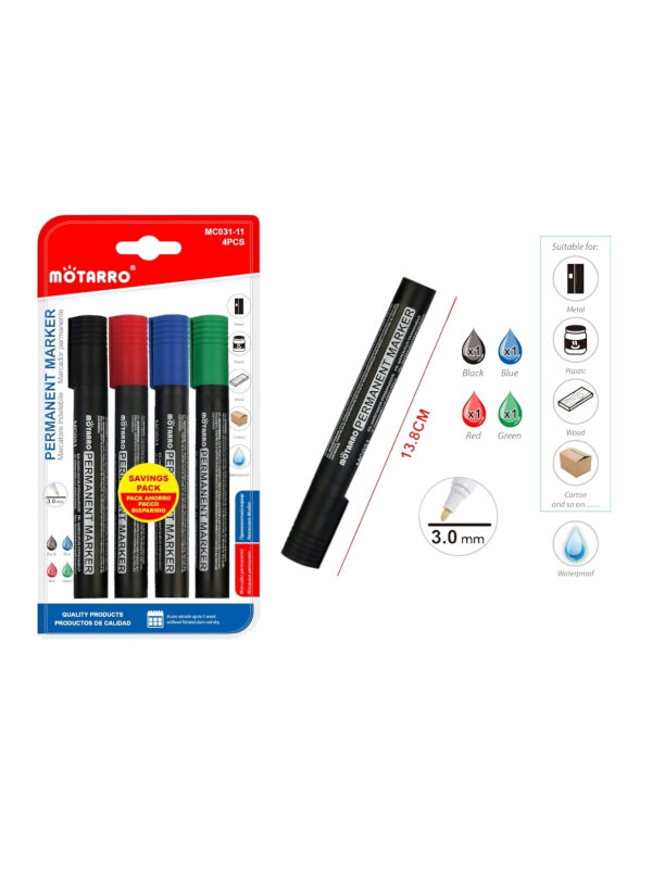 Motarro Permanent Marker - 3 mm, 4-Piece